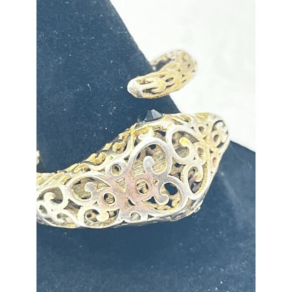 Sterling Silver Ring: Adjustable Snake Ring .925 Italy with Simulated Gemstones - Picture 3 of 5